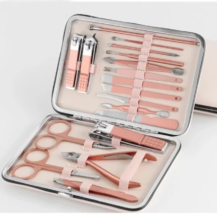 kit manucure pédicure professionnel 18 pièces rose