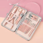 kit manucure pédicure professionnel 18 pièces rose