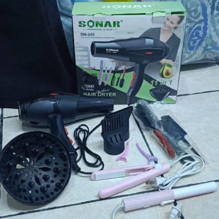 kit de coiffure professionnel 11en1 sonar sn-245 7000w, sèche-cheveux, lisseur, accessoires
