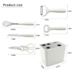 lot de 5 ustensiles de cuisine blanc, couteau à fruits, ciseaux à légumes, batteur à œufs, éplucheur, décapsuleur