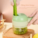 mini hachoir électrique portable 4en1, coupe-légume, trancheuse, éplucheur, brosse nettoyante