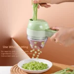 mini hachoir électrique portable 4en1, coupe-légume, trancheuse, éplucheur, brosse nettoyante