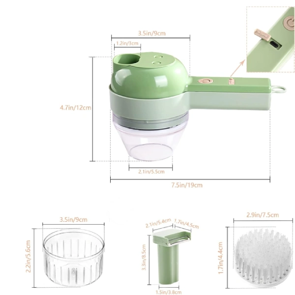 Mini Hachoir Électrique Portable 4en1 – Coupe-Légumes, Trancheuse, Éplucheur & Auto-Nettoyant (4) Mini Hachoir Électrique Portable 4en1 – Coupe-Légumes, Trancheuse, Éplucheur & Auto-Nettoyant – Image 5