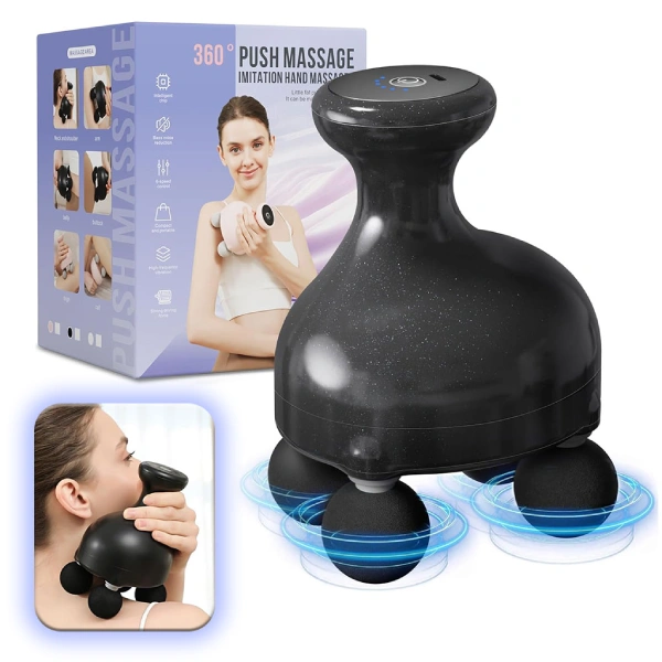 Deity push massage 360°, pistolet de massage portatif 360° à 4 têtes, 6 vitesses, tissus profonds