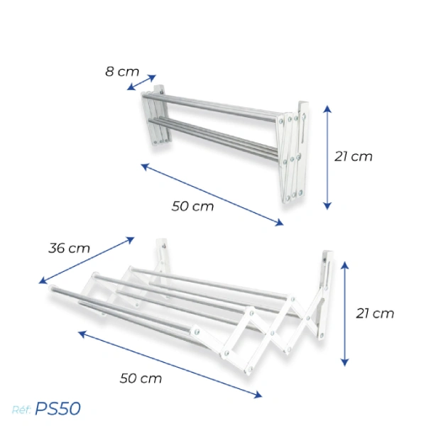 Sèche-Linge Mural Extensible Aluminium TouchDar - 50 x 38 cm (2) sèche-linge mural extensible aluminium 50x38cm