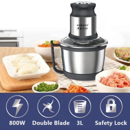 sokany hachoir électrique sk-7027 3l 800w, 4 lames inox