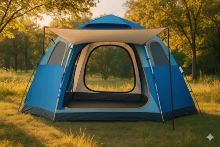 tente hexagonale familiale xxl bleu 4 à 8 personnes