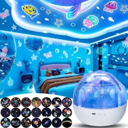 veilleuse projecteur d'étoiles rotatif à 360° pour enfants kistra, 21 thèmes