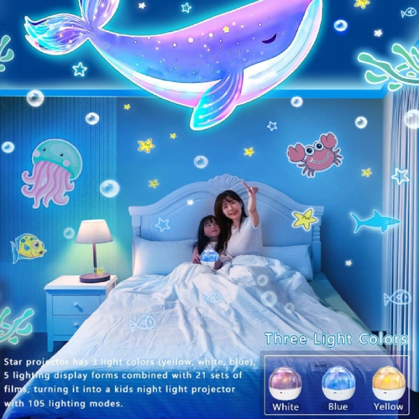 Veilleuse Projecteur Rotatif à 360° pour Enfants KISTRA – 21 Thèmes (3) veilleuse projecteur d'étoiles rotatif à 360° pour enfants kistra, 21 thèmes