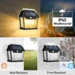 applique murale solaire vintage 2 ampoules led t-sun avec détecteur de mouvement, 600 lumens