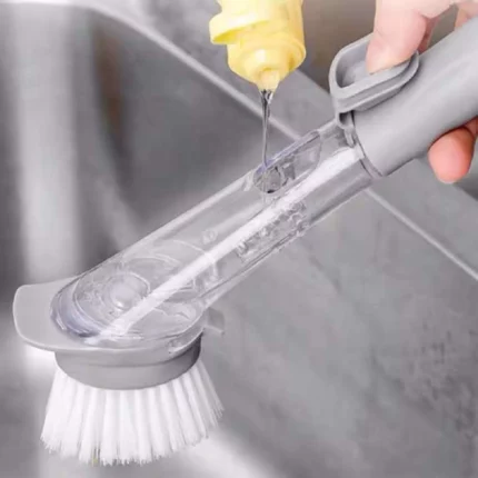 brosse lave-vaisselle multifonction 2en1 avec distributeur de savon liquide