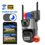 caméra de surveillance alarme wifi double objectif 2 lens 6mp 4k ptz 360° mipvision icsee, détection de mouvement ai