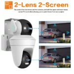 caméra de surveillance extérieure smart wifi ptz cctv double lens 10mp 5k vesafe icam365, détection ai, vision nocturne couleur