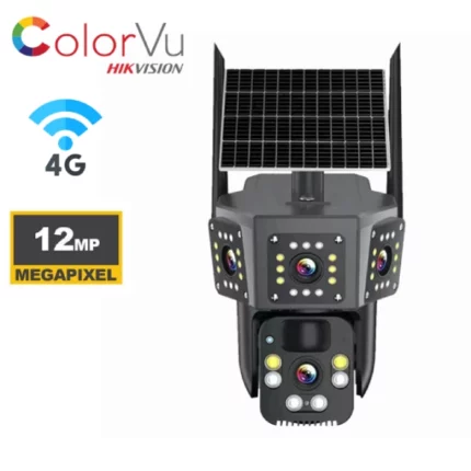 caméra de surveillance solaire hikvision colorvu 4g ptz 360° 3 lens 12mp ultra hd zoom x10