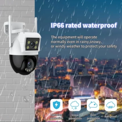 caméra de surveillance wifi double objectif 2 lens ptz 360° 4mp 2k icsee, alexa, suivi humain, détection de mouvement ai