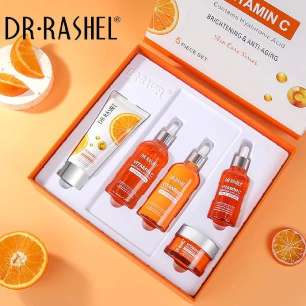 Coffret Soins Anti-Âge Vitamine C Dr. Rashel - 5 Pièces coffret soins de la peau anti-âge vitamine c dr. rashel 5 pièces, vitamin c brightening & anti-aging dr rashel 5 pcs