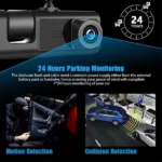 dashcam caméra de tableau de bord voiture 3 lens 1080p full hd 360° wifi, vision nocturne, capteur de mouvement
