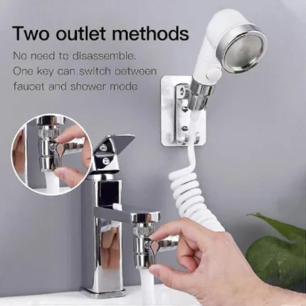 extension de robinet télescopique à ressort flexible 2en1 douchette, lavabo, bidet