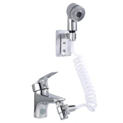 extension de robinet télescopique à ressort flexible 2en1 douchette, lavabo, bidet