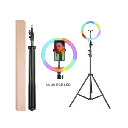 kit pro selfie ring light rgb mj30 30cm avec télécommande bt, trépied 2m