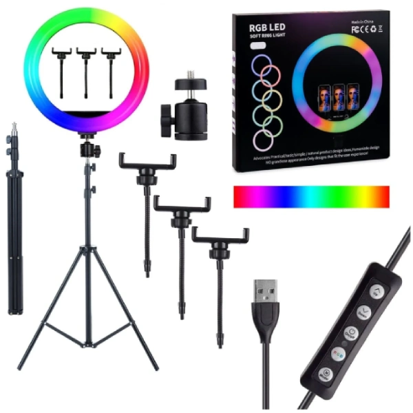 Kit Pro Ring Light Selfie RGB LED MJ30 36cm – Trépied 2m kit pro selfie ring light rgb mj30 30cm avec télécommande bt, trépied 2m