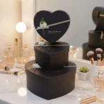 3 coffrets cadeaux en forme de cœur en carton noir, saint-valentin, anniversaire