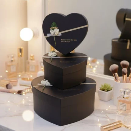 3 coffrets cadeaux en forme de cœur en carton noir, saint-valentin, anniversaire