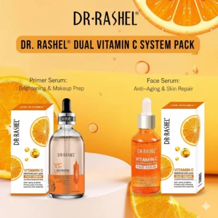 pack dr rashel sérum visage vc & niacinamide brightening 100ml, sérum vitamine c éclaircissant et anti-âge 50ml