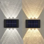 pack de 2 applique murale solaire 4 led étanche doube éclairage, détecteur de mouvement