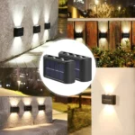 pack de 2 applique murale solaire 4 led étanche doube éclairage, détecteur de mouvement