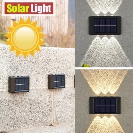 pack de 2 applique murale solaire 4 led étanche doube éclairage, détecteur de mouvement