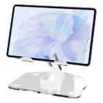 support de tablette ipad et smartphone pliable rotatif 360° en alliage d'aluminium et acrylique antidérapant