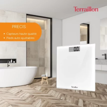terraillon tsquare pèse-personne numérique ultra plat en verre blanc 180kg