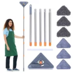 balai de nettoyage triangulaire réglable rotative 360° multifonction en microfibre avec longue manche poignée extensible