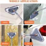 balai de nettoyage triangulaire réglable rotative 360° multifonction en microfibre avec longue manche poignée extensible