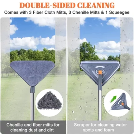 balai de nettoyage triangulaire réglable rotative 360° multifonction en microfibre avec longue manche poignée extensible