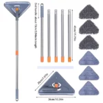 balai de nettoyage triangulaire réglable rotative 360° multifonction en microfibre avec longue manche poignée extensible