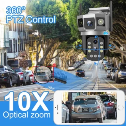 caméra de surveillance 4g ptz 3 objectifs lens 6mp 4k v380 pro, zoom x10, détection AI, IP66
