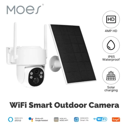 caméra de surveillance extérieure solaire intelligente wifi moes WCM-J10-S tuya 4mp hd, vision nocturne couleur