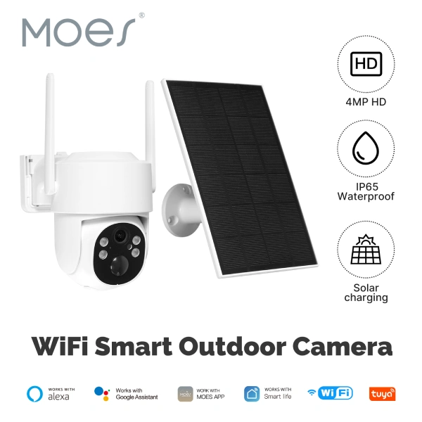 caméra de surveillance extérieure solaire intelligente wifi moes WCM-J10-S tuya 4mp hd, vision nocturne couleur