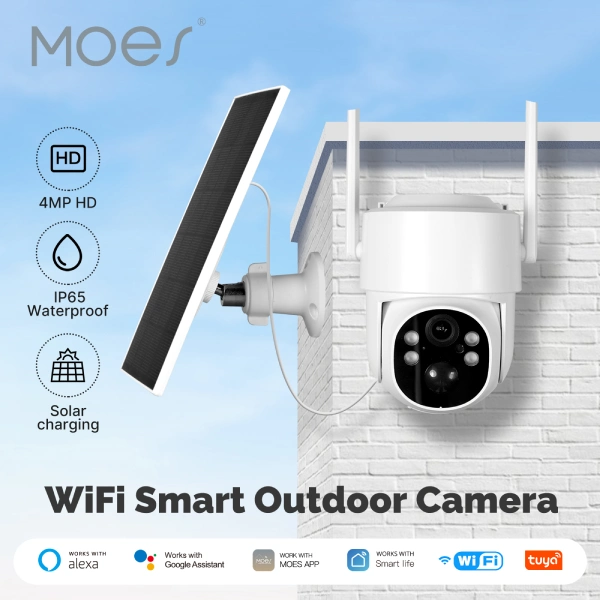caméra de surveillance extérieure solaire intelligente wifi moes WCM-J10-S tuya 4mp hd, vision nocturne couleur