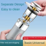 crépine filtre siphon anti-bouchon universelle pour évier et douche en inox 70mm