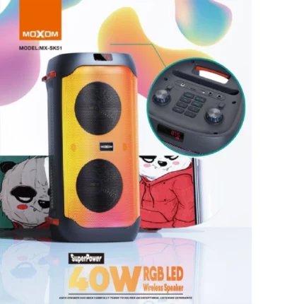 enceinte de karaoké portable wifi rgb led moxom mx-sk51 40w