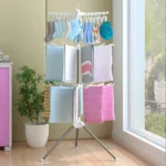 étendoir sèche-linge vertical à 3 niveaux rotatif 360° avec pinces VENTDOUCE, hauteur extensible 1.7m