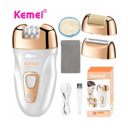 kemei km-7102 épilateur rasoir râpe pieds électrique 3en1 pour femme