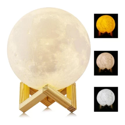 lampe veilleuse lune led 3d rechargeable usb, contrôle tactile