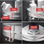 Lot de 2 Étagères d'Angle de Douche en Aluminium – 4 Crochets – Image 6