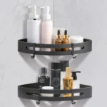 lot 2 étagères d'angle de douche salle de bain en aluminium antirouille noir avec 4 crochets