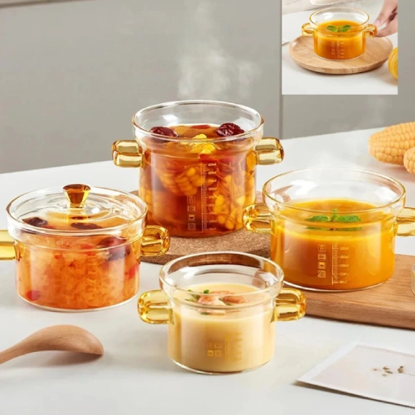 mini marmite en verre pyrex résistant à la chaleur avec échelle graduée 150ml