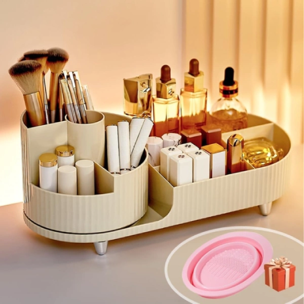 MOOKLIN Organisateur De Bureau Multifonction Rose - 5 Compartiments + 2 Tiroirs Coulissants